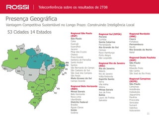 11
Presença Geográfica
Teleconferência sobre os resultados de 2T08
Vantagem Competitiva Sustentável no Longo Prazo: Construindo Inteligência Local
53 Cidades 14 Estados
PE
RN
PB
RS
PR
SP
MG
RJ
ES
BA
SC
CE
GO
MS
AM
PA MA
AL
AC
RR
AP
RO
TO
PI
MA SE
Regional São Paulo
(RSP)
São Paulo
Cotia
Guarujá
Guarulhos
Jacareí
Mogi das Cruzes
Osasco
Praia Grande
Santana de Parnaíba
Santo André
Santos
São Bernardo do Campo
São Caetano do Sul
São José dos Campos
São Paulo
Mato Grosso do Sul
Campo Grande
Regional Belo Horizonte
(RBH)
Minas Gerais
Belo Horizonte
Nova Lima
Uberlândia
Distrito Federal
Brasília
Águas Claras
Goiás
Goiânia
Regional Sul (RPOA)
Paraná
Curitiba
Santa Catarina
Florianópolis
Rio Grande do Sul
Canoas
Novo Hamburgo
Porto Alegre
São Leopoldo
Regional Rio de Janeiro
(RRJ)
Rio de Janeiro
Niterói
Rio de Janeiro
Volta Redonda
Espírito Santo
Serra
Vila Velha
Vitória
Minas Gerais
Juiz de Fora
Bahia
Lauro de Freitas
Salvador
Regional Nordeste
(RNE)
Ceará
Fortaleza
Pernambuco
Recife
Rio Grande do Norte
Natal
Regional Oeste Paulista
(ROP)
São Paulo
Marília
Ribeirão Preto
São Carlos
São José do Rio Preto
Regional Campinas
(RCPS)
São Paulo
Campinas
Hotolândia
Indaiatuba
Jaguariúna
Paulínia
Piracicaba
Sorocaba
Sumaré
Valinhos
Votorantim
 