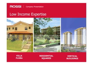 33
Low Income Expertise
Company Presentation
VILLA
FLORA
RESIDENTIAL
SQUARES
VERTICAL
BUILDINGS
 