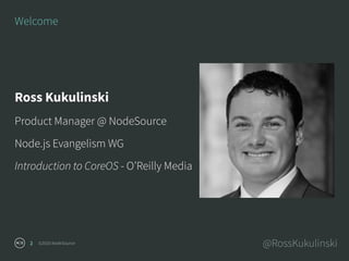 ©2016 NodeSource @RossKukulinski
Welcome
2
Ross Kukulinski
Product Manager @ NodeSource
Node.js Evangelism WG
Introduction...