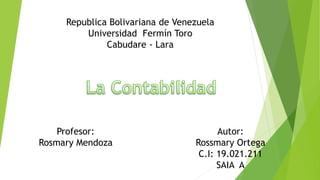 Republica Bolivariana de Venezuela
Universidad Fermín Toro
Cabudare - Lara
Autor:
Rossmary Ortega
C.I: 19.021.211
SAIA A
Profesor:
Rosmary Mendoza
 