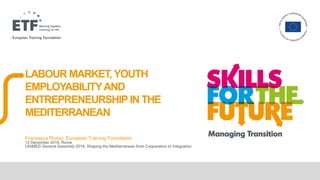 LABOUR MARKET, YOUTH
EMPLOYABILITYAND
ENTREPRENEURSHIP IN THE
MEDITERRANEAN
Francesca Rosso, European Training Foundation
12 December 2019, Rome
UNIMED General Assembly 2019, Shaping the Mediterranean from Cooperation to Integration
 
