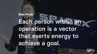 Elon Musk
Each person within an
operation is a vector
that exerts energy to
achieve a goal.
 