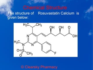 Chemical Structure
© Clearsky Pharmacy
The structure of Rosuvastatin Calcium is
given below:
 