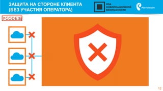 12
ЗАЩИТА НА СТОРОНЕ КЛИЕНТА
(БЕЗ УЧАСТИЯ ОПЕРАТОРА)
#CODEIB
 