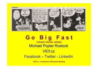 Go Big Fast
(rukojmí neberte, zdržují)

Michael Poplar Rostock
VICf.cz
Facebook – Twitter - LinkedIn
VICf.cz – Investment & Merchant Banking

 