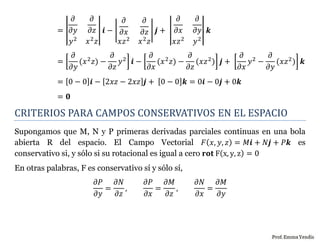 = |
𝜕
𝜕𝑦
𝜕
𝜕𝑧
𝑦2
𝑥2
𝑧
| 𝒊 − |
𝜕
𝜕𝑥
𝜕
𝜕𝑧
𝑥𝑧2
𝑥2
𝑧
| 𝒋 + |
𝜕
𝜕𝑥
𝜕
𝜕𝑦
𝑥𝑧2
𝑦2
| 𝒌
= [
𝜕
𝜕𝑦
(𝑥2
𝑧) −
𝜕
𝜕𝑧
𝑦2
] 𝒊 − [
𝜕
𝜕𝑥
(𝑥2
𝑧...
