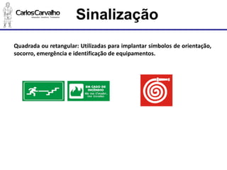 Quadradaouretangular:Utilizadasparaimplantarsímbolosdeorientação, socorro,emergênciaeidentificaçãodeequipamentos. 
Sinalização  