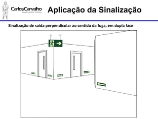 Sinalização de saída perpendicular ao sentido da fuga, em dupla face 
Aplicação da Sinalização  