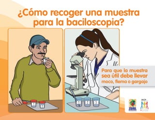 ¿Cómo recoger una muestra
para la baciloscopia?
Para que la muestra
sea útil debe llevar
moco, ﬂema o gargajo
 