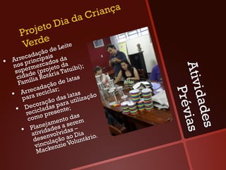 Cri ança
                    a da
              to Di
        Proje
         Verde Leite    e
              da ção d
        recaincipais s da
     Ar pr
•                      do
     nos ermerca jeto da ibi);




                                               Ativi
      sup de (pro ria Tatu
       cida ília Rotá             as
        Fam                d e lat
                  d ação ;
           rreca ciclar




                                                   Prév
     •  A ara re                    s
                             s latalização




                                                     dade
         p                  a
                  ra ção dara uti
           Deco ladas p nte;
       •  recic rese
                     p              s
              omo            to da m




                                                        ias
            c             en
                  n ejam s a sere




                                                          s
             Pltavidadelvidas – ia
         • ai
                       vo          D
               d esenlação ao luntário.
                                 o
               vincu enzie V
                Mack
 