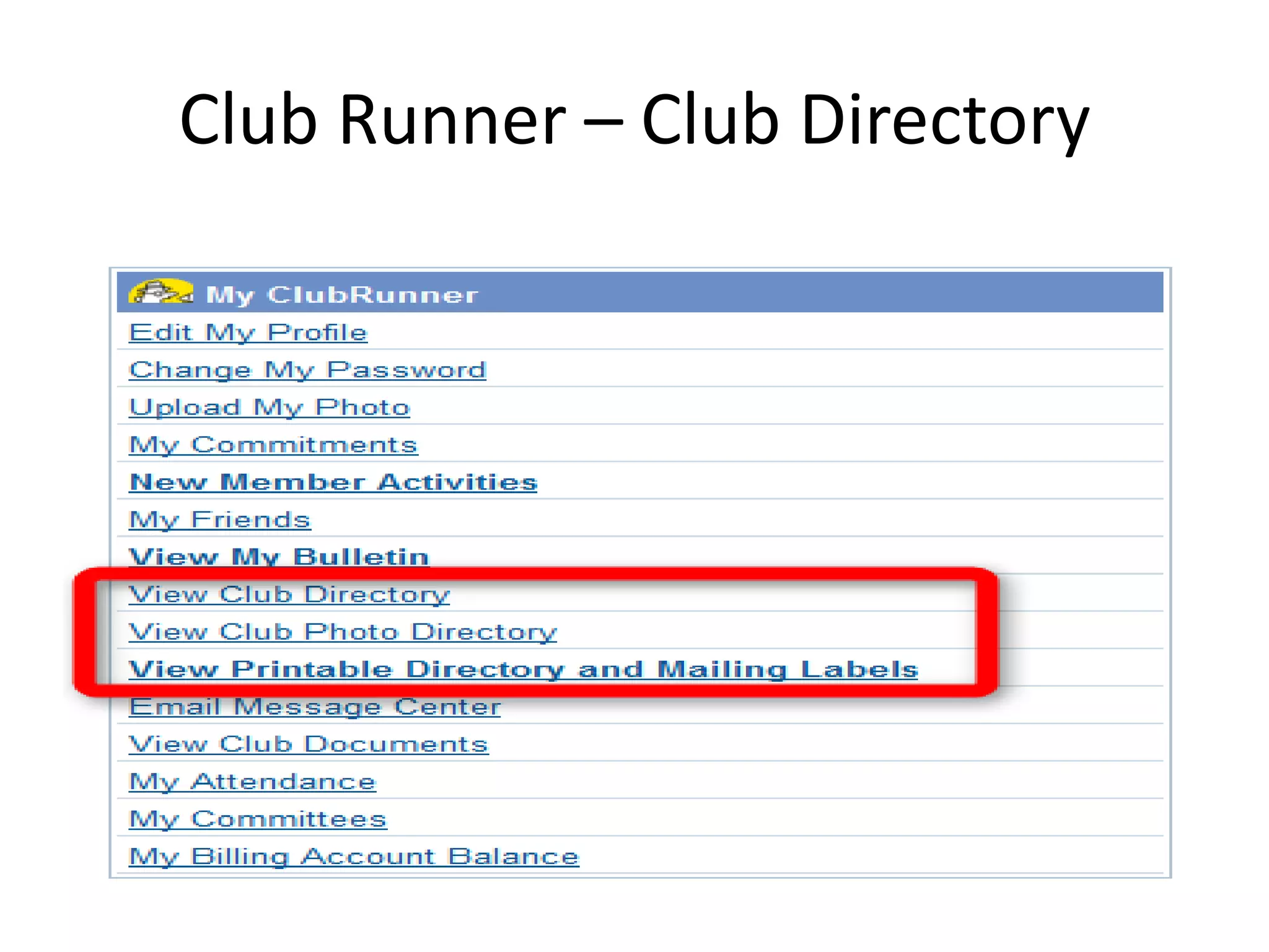 Club Runner – Club Directory