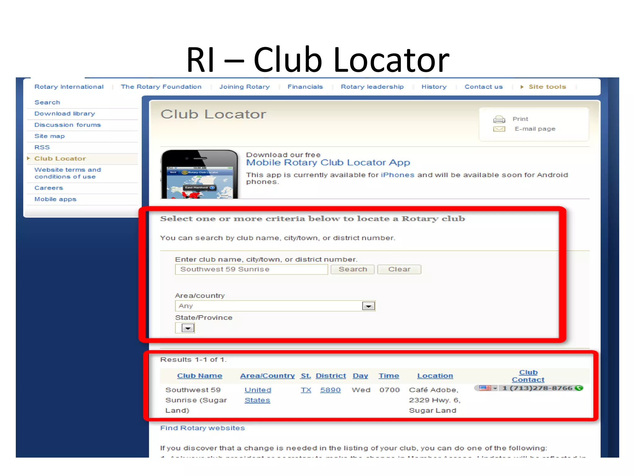 RI – Club Locator