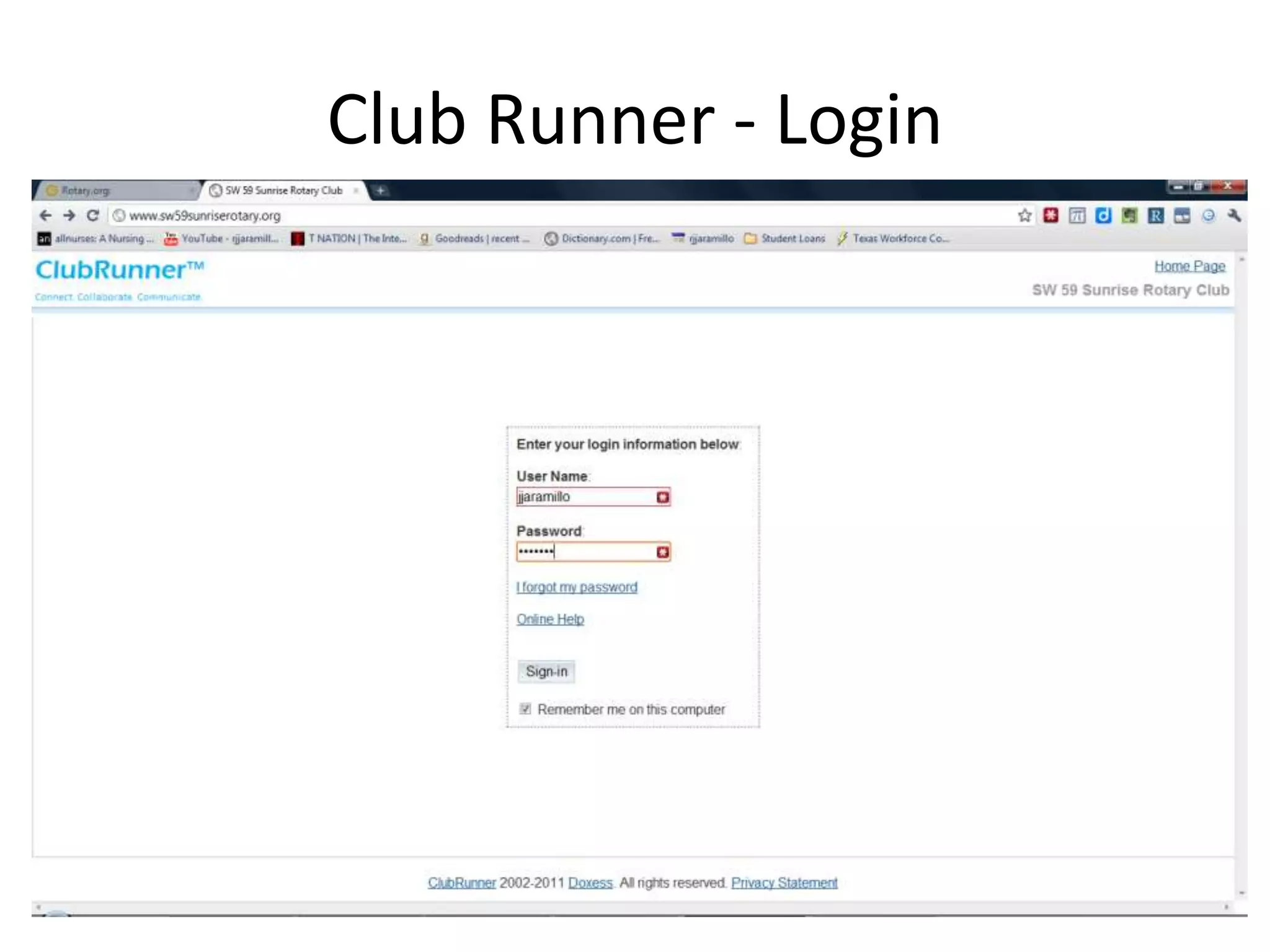 Club Runner - Login