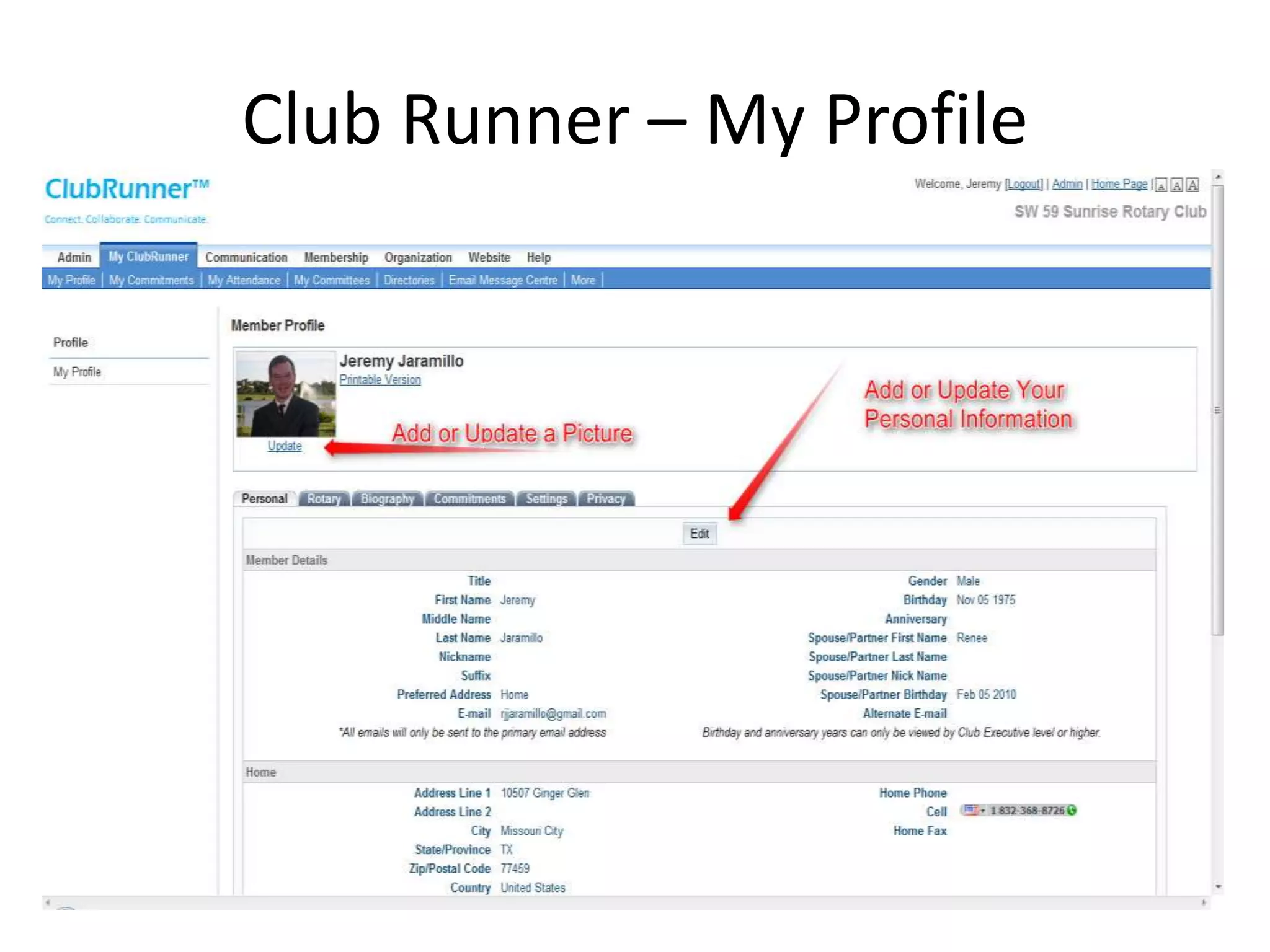 Club Runner – My Profile