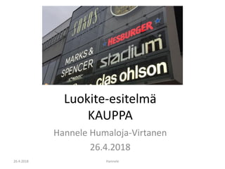 Luokite-esitelmä
KAUPPA
Hannele Humaloja-Virtanen
26.4.2018
26.4.2018 Hannele
 