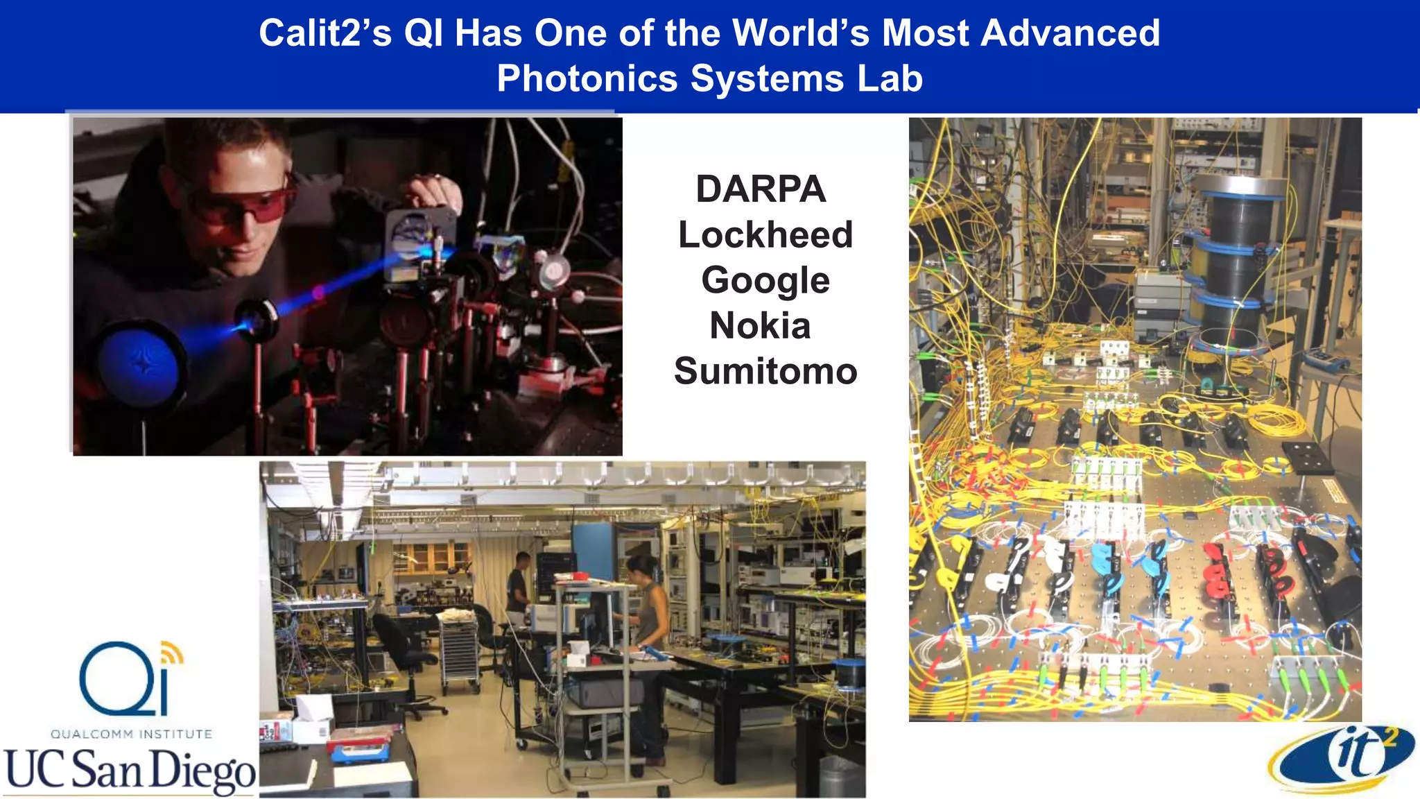 Calit2’s QI Has One of the World’s Most Advanced
Photonics Systems Lab
DARPA
Lockheed
Google
Nokia
Sumitomo
 