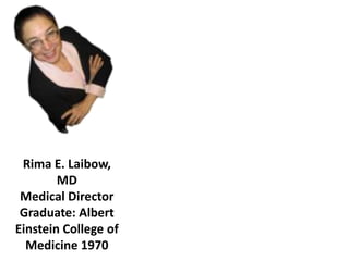 Rima E. Laibow,
        MD
 Medical Director
 Graduate: Albert
Einstein College of
  Medicine 1970
 