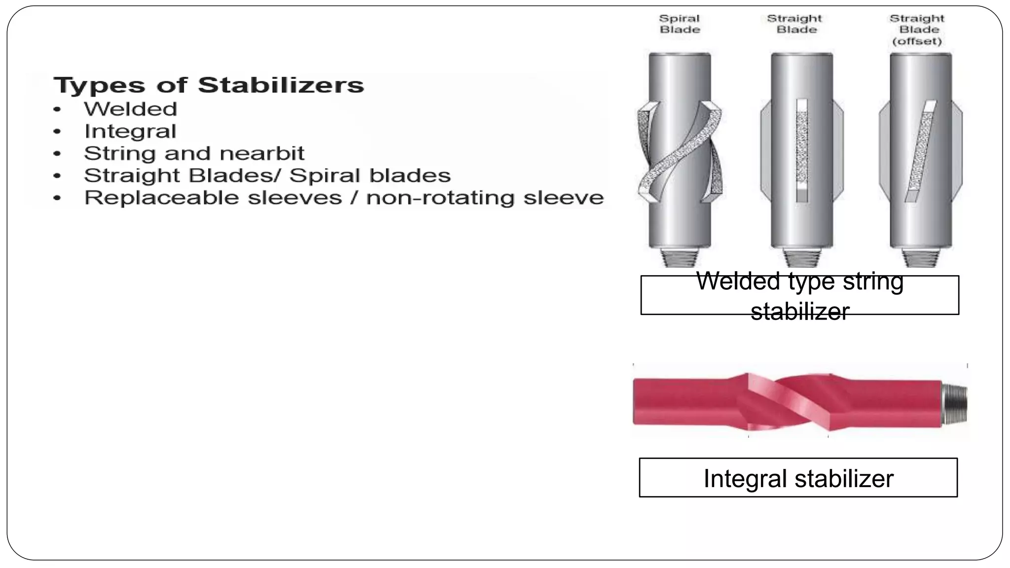 Welded type string
stabilizer
Integral stabilizer
 