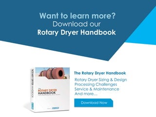Want to learn more?
Download our
Rotary Dryer Handbook
The Rotary Dryer Handbook
Rotary Dryer Sizing & Design
Processing Challenges
Service & Maintenance
And more…
Download Now
 