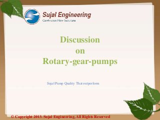 Discussion
on
Rotary-gear-pumps
Sujal Pump Quality That outperform

© Copyright 2013. Sujal Engineering, All Rights Reserved

 