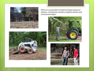 With our concept plan in hand we began laying out 
stations. Community members adopted stations and 
construction began. 
 