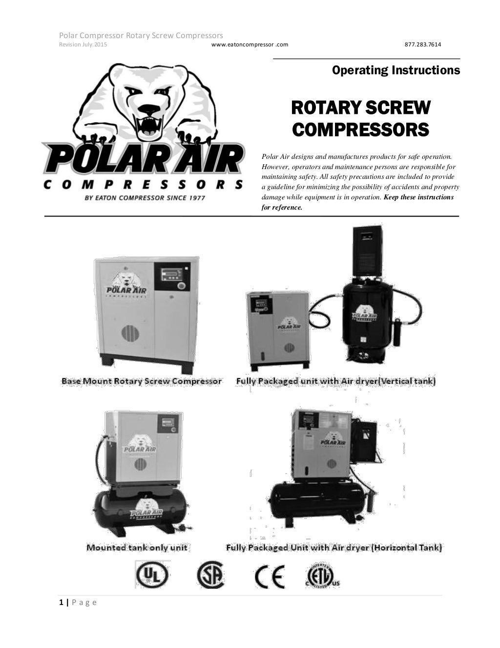 Rotary Screw Air Compressor Operating Instructions