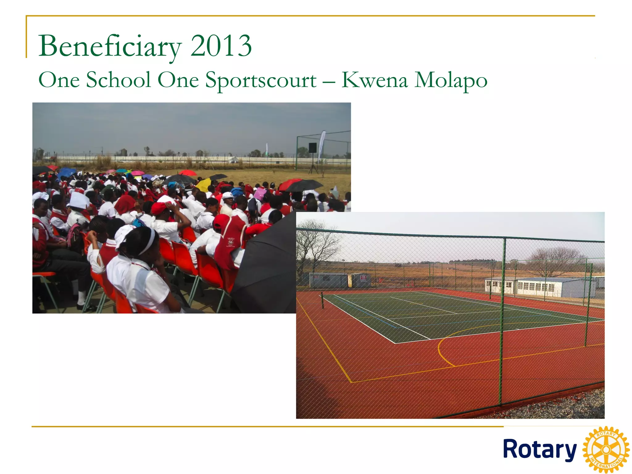 Beneficiary 2013
One School One Sportscourt – Kwena Molapo
 