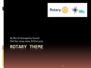 By Rtn Dr Ganapathy Suresh
ROTARY THEME
By Rtn Dr Ganapathy Suresh
Dist Sec 2019-2020, RI Dist 3232
ROTARY THEME
GS
 
