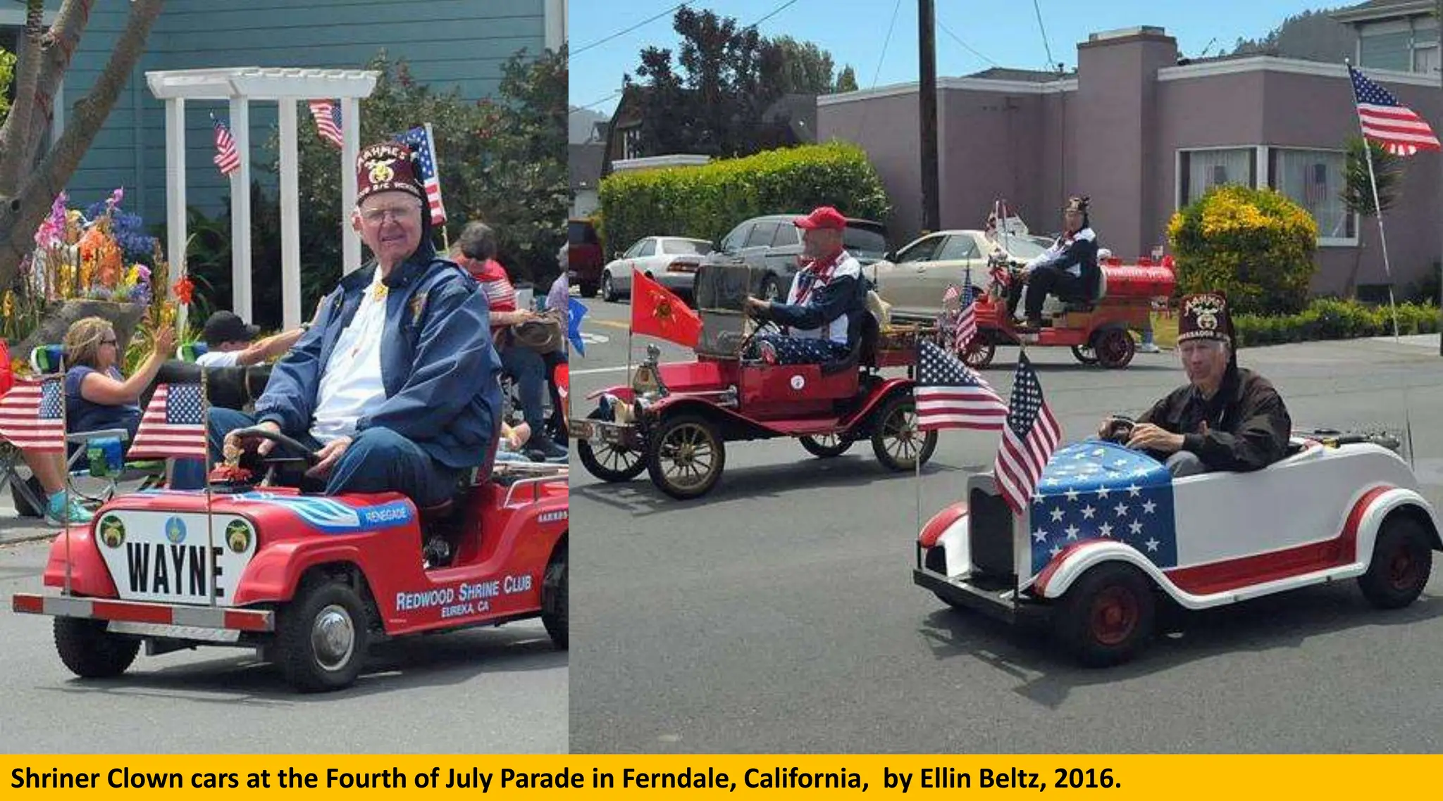 Shriner Clown cars at the Fourth of July Parade in Ferndale, California, by Ellin Beltz, 2016.
 