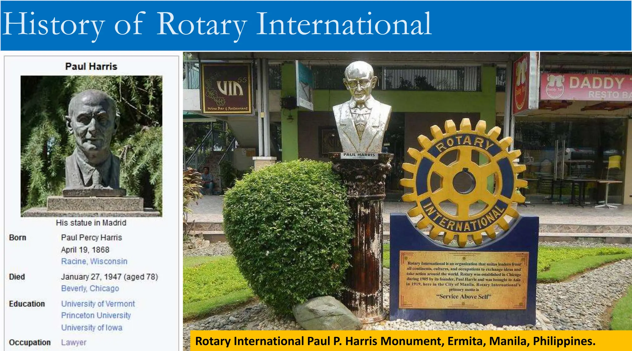 History of Rotary International
Rotary International Paul P. Harris Monument, Ermita, Manila, Philippines.
 
