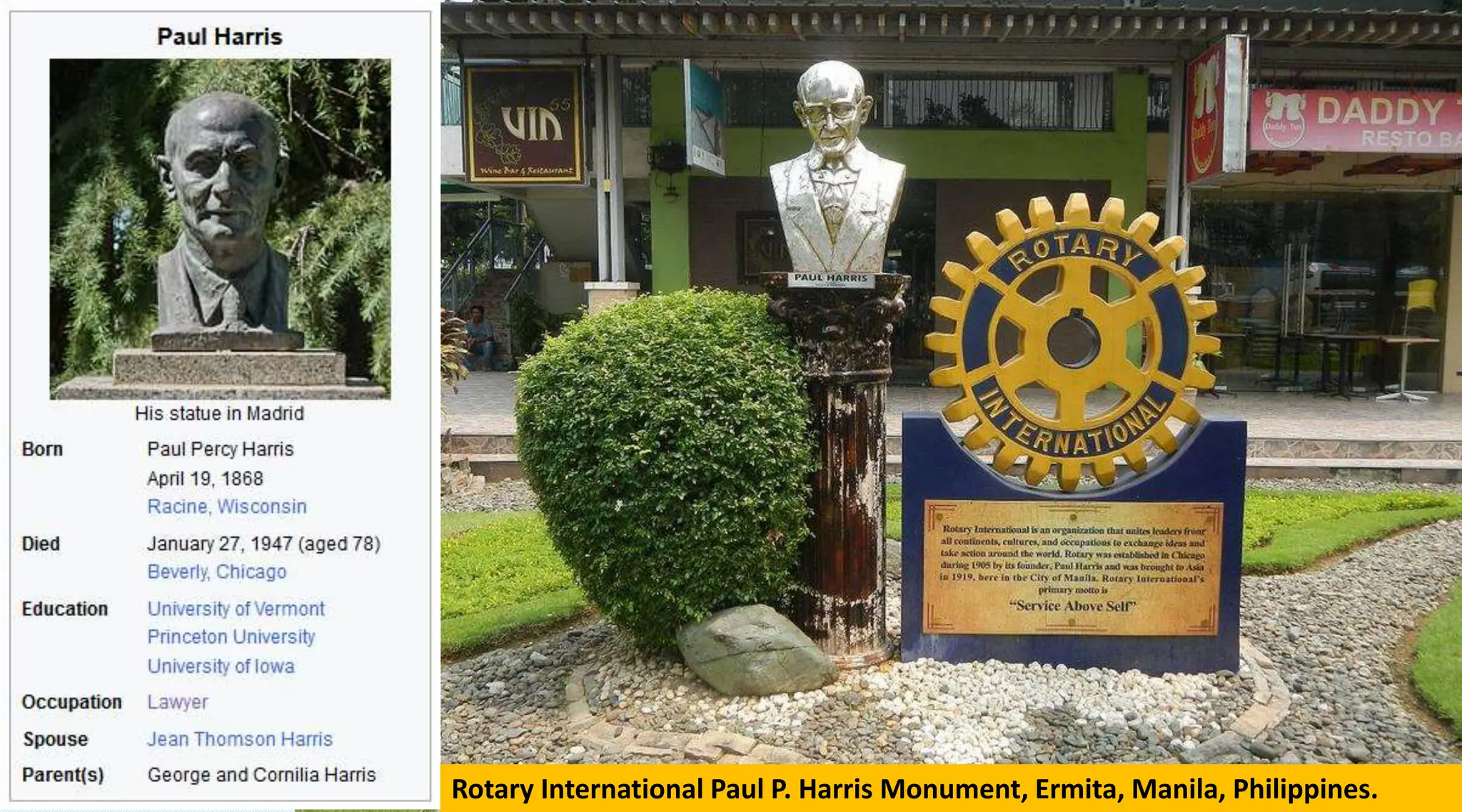 Rotary International Paul P. Harris Monument, Ermita, Manila, Philippines.
 