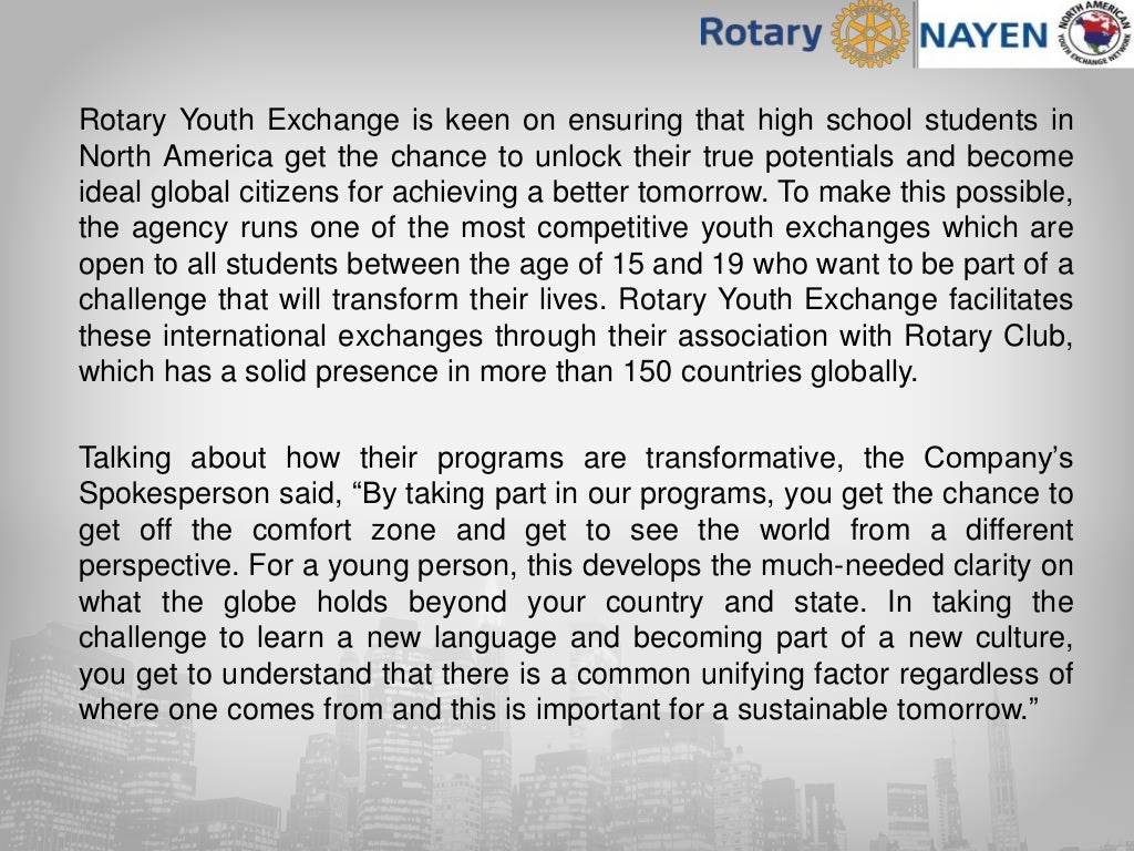 Rotary youth exchange is offering youth travel and exchange programs