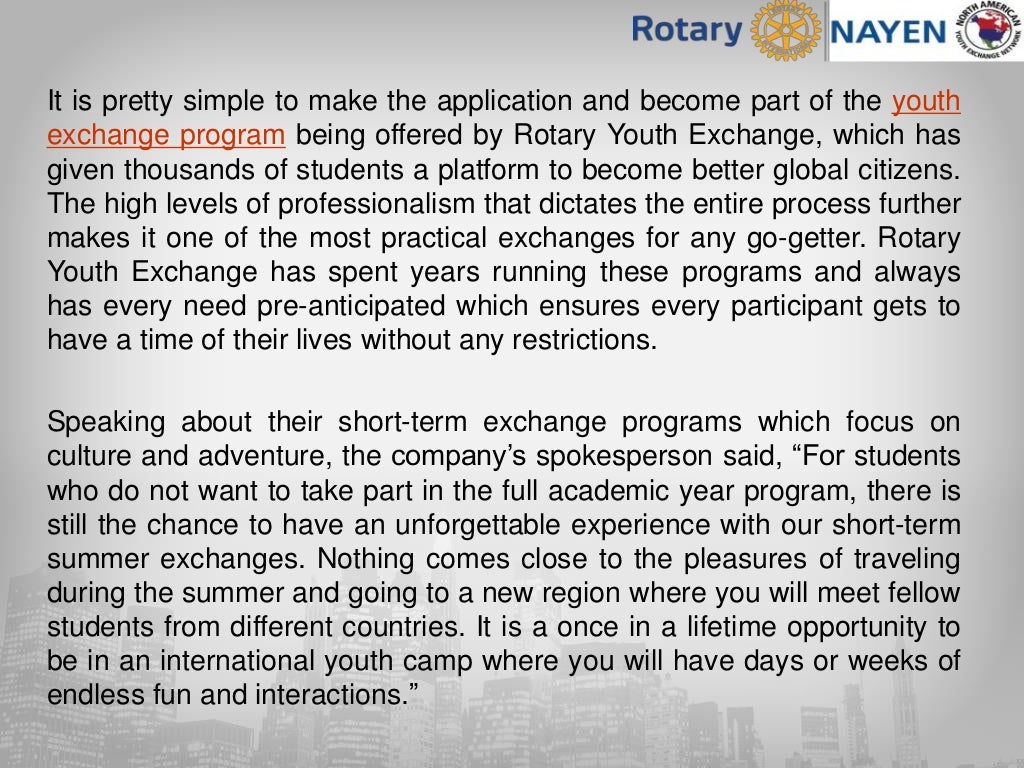 Rotary youth exchange is offering youth travel and exchange programs