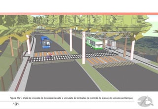 Figura 132 – Vista de proposta de travessia elevada e vinculada às lombadas de controle de acesso de veículos ao Campus
131
 