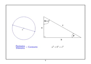 Per´
   ımetro = Constante       a2 + b2 = c2
Diˆmetro
  a




                        8
 