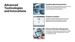 Advanced
Technologies
and Innovations
Condition Monitoring Systems
Condition monitoring systems are crucial for real-
time tracking of equipment performance,
enhancing vibration management.
Predictive Analytics
Predictive analytics leverage data to forecast
equipment behavior, allowing for proactive
maintenance and improved performance.
Enhanced Vibration Management
Innovations in technology provide deeper insights
into equipment health, enabling better control
over vibration levels.
 