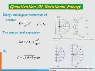 Quantization Of Rotational Energy
Energy and angular momentum of
rotator

E

1
I
2

2

P

I

The energy level expression

2 EI

h2
J J 1
4 2

Or,

P

J J 1 units
23

 