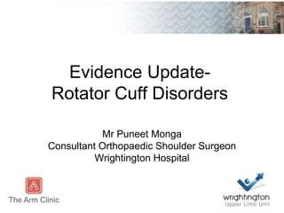 Evidence Update-
Rotator Cuff Disorders
Mr Puneet Monga
Consultant Orthopaedic Shoulder Surgeon
Wrightington Hospital
 