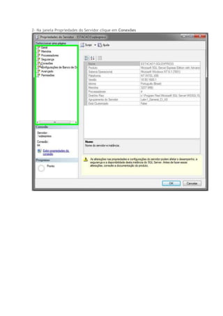 2- Na janela Propriedades do Servidor clique em Conexões
 