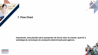 7. Flow Chart
Importante: esta planilha deve apresentar de forma clara ao cliente, qual foi a
estratégia de veiculação da campanha determinada pela agência
 