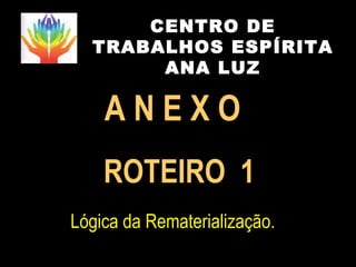 CENTRO DE
TRABALHOS ESPÍRITA
ANA LUZ
A N E X O
ROTEIRO 1
Lógica da Rematerialização.
 