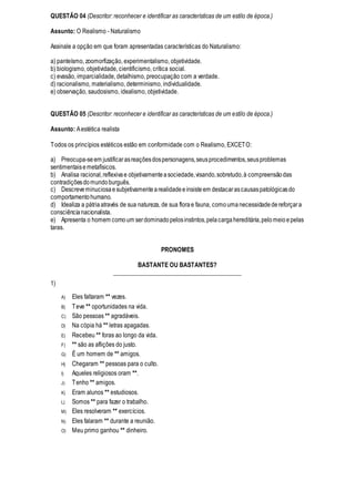 Os 20 Melhores Exercícios sobre Naturalismo com Gabarito
