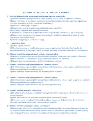 um Roteiro de Estudo para provas de Anatomia | PDF
