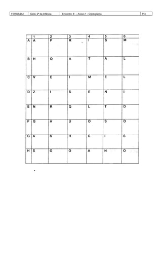 FERGS/DIJ Ciclo: 2º da Infância Encontro: 8 – Anexo 1 - Criptograma P.3
 