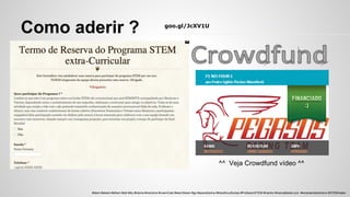 Como aderir ? goo.gl/JcXV1U
^^ Veja Crowdfund vídeo ^^
#stem #steam #sthem #pbl #diy #tutoria #mentoria #LearnCast #learnSteam #gp #spacetrip4us #bloodhoudhubsp #ProfessorSTEM #mentor #manoelbelem.pro #empreendedorismo #STEMmaker
 