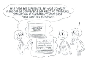 Mas pode ser diferente. Se você começar
a buscar se conhecer e ser feliz no trabalho,
criando um planejamento para isso,
tudo pode ser diferente.
meu perfil
pessoal
autoconhecimento
e
autodesenvolvimento
!
 