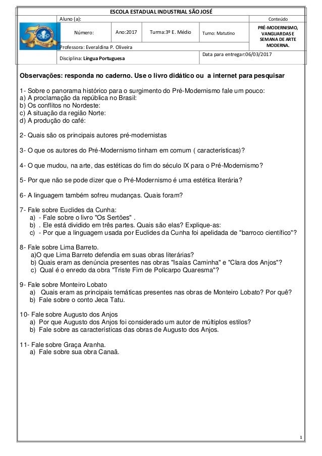 QUESTÕES DO PRÉMODERNISMO À SEMANA DE ARTE MODERNA QUESTÕES DO PRÉMODERNISMO À SEMANA DE ARTE MODERNA