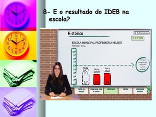8- E o resultado do IDEB na8- E o resultado do IDEB na
escola?escola?
 