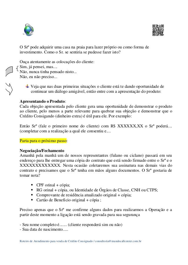 Roteiro de Venda - Crédito Consignado por Mundo Call Center