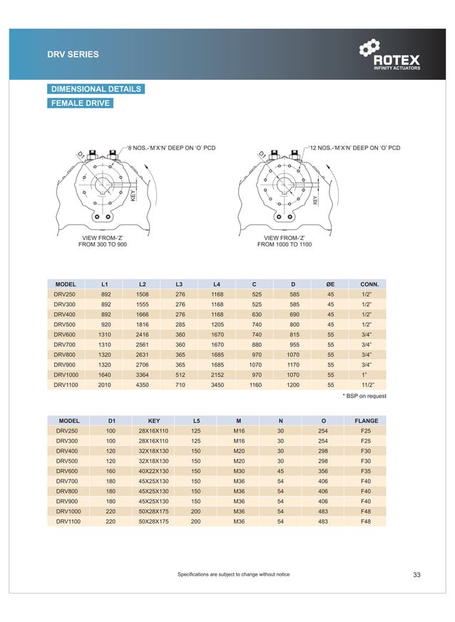 ROTEX Controls Pneumatic Actuator Catalog Models DRC, DRS, and DRV
